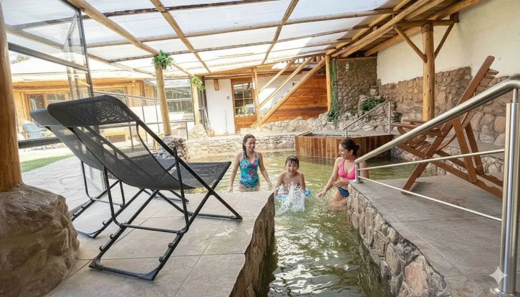 Family enjoying the pool at Unu Samay in Chicón